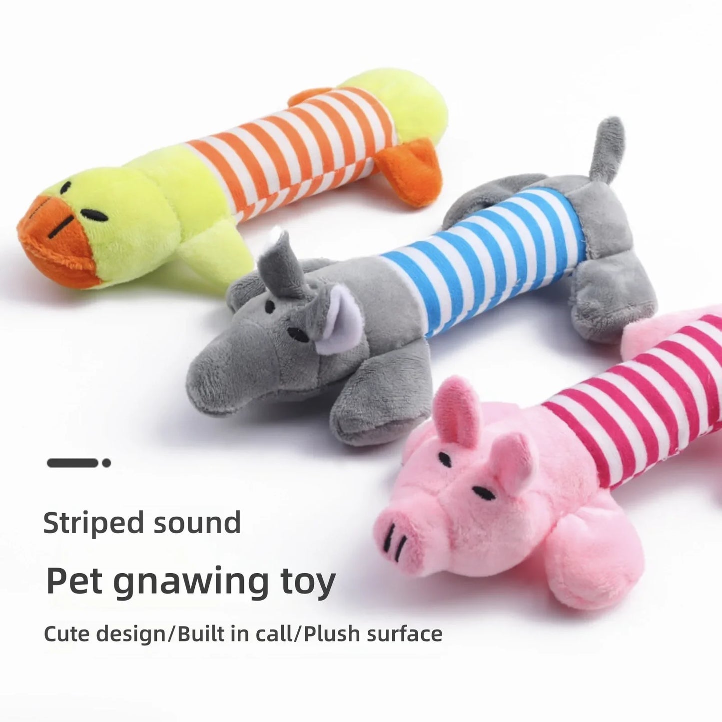 Pet Dogs, Cats, Plush Cartoon Embroidery, Bite Resistant and Stress Relieving, Ducks, Pigs, Elephants, Cute Vocalizations Toys