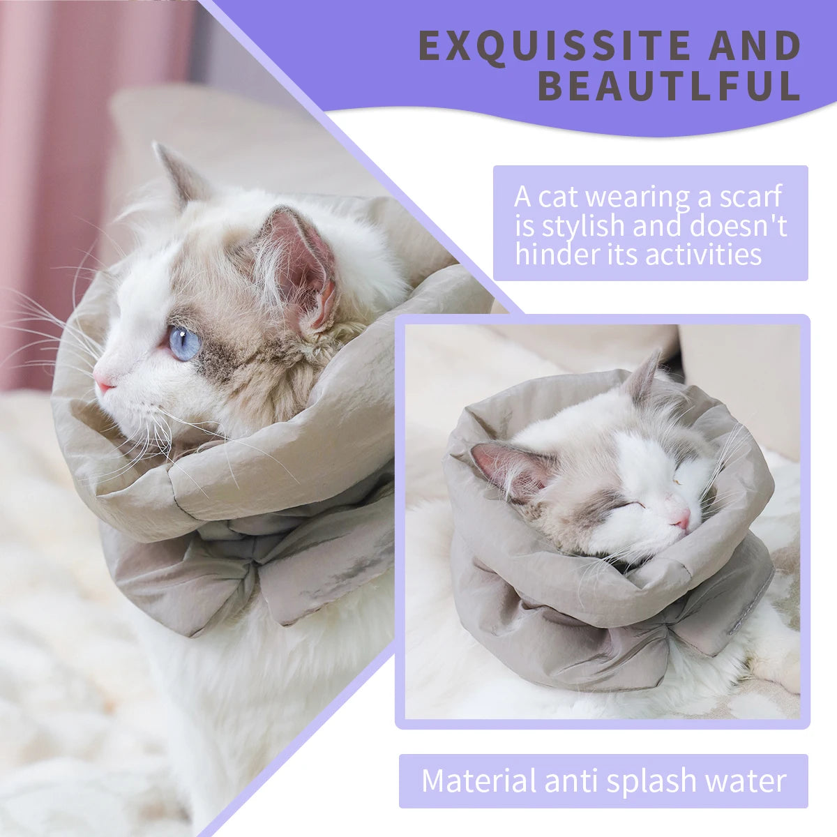 A colorful and fashionable pet warm collar and waterproof scarf for cats to prevent licking and biting after sterilization surge